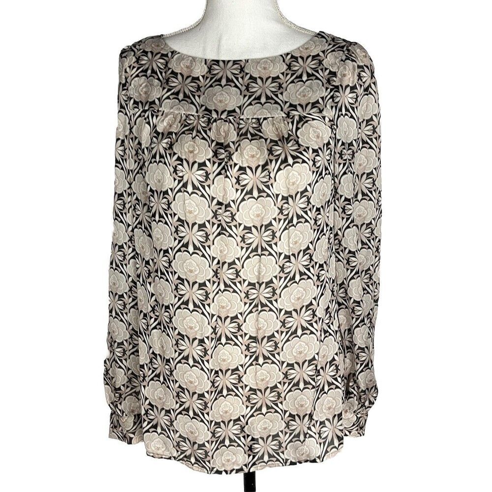 LOFT Ann Taylor Multi Color Floral Size S‎ Keyhole Back Blouse Long Sleeve